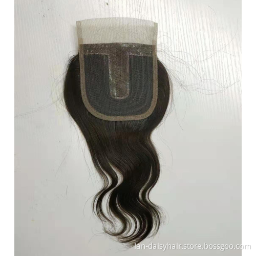 Top Indian Human Hair  Toupee Silk Lace  Wholesale Body Wave 4*4 Machine made Closure
